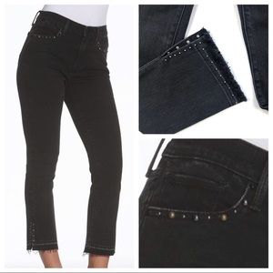 DRIFTWOOD AMELIA RELEASED HEM SIDE SLIT STUDDED CROP BLACK JEANS